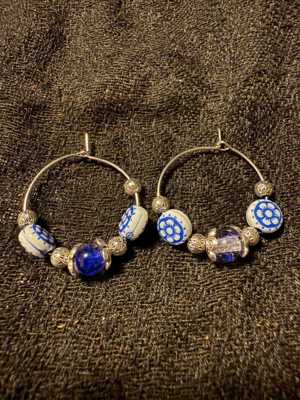 Blue Porcelain Hoop Earrings — Handmade by Sea & Soul Designs